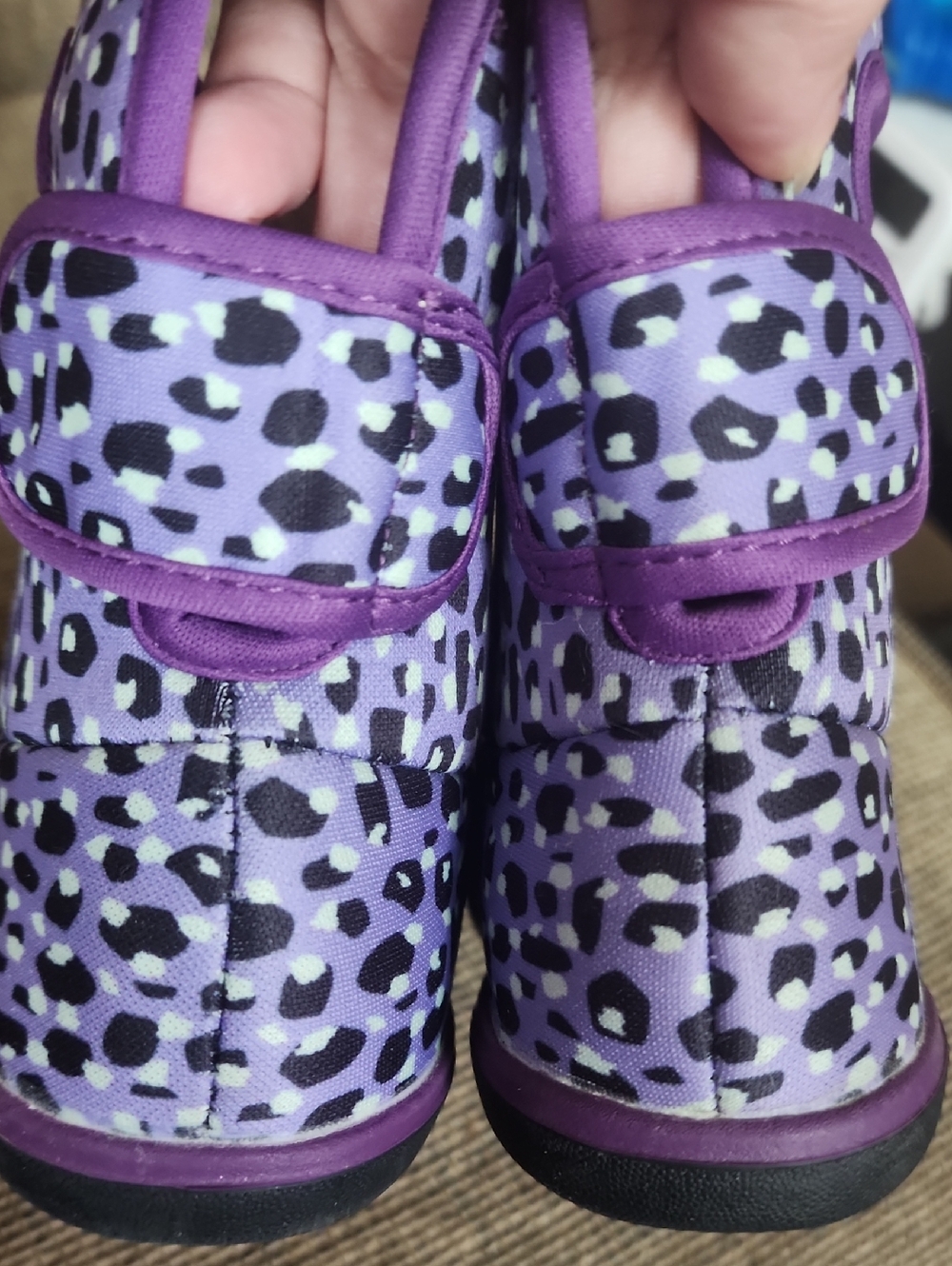 Sz 10M Bogs Kids Purple Leopard Print Pull-On Waterproof Boots - Picture 5 of 7
